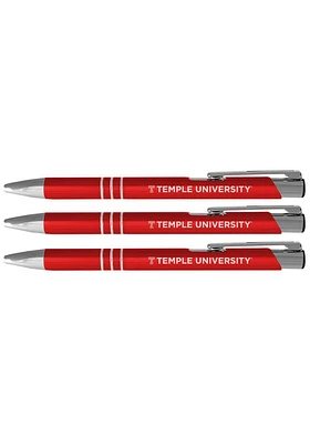 Temple Owls 3 Pack Ball Point Pen Set - Red