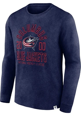 Columbus Blue Jackets Navy Heritage Snow Wash Biblend Long Sleeve Fashion T Shirt