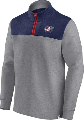 Columbus Blue Jackets Mens Grey Heritage Cotton Long Sleeve 1/4 Zip Pullover