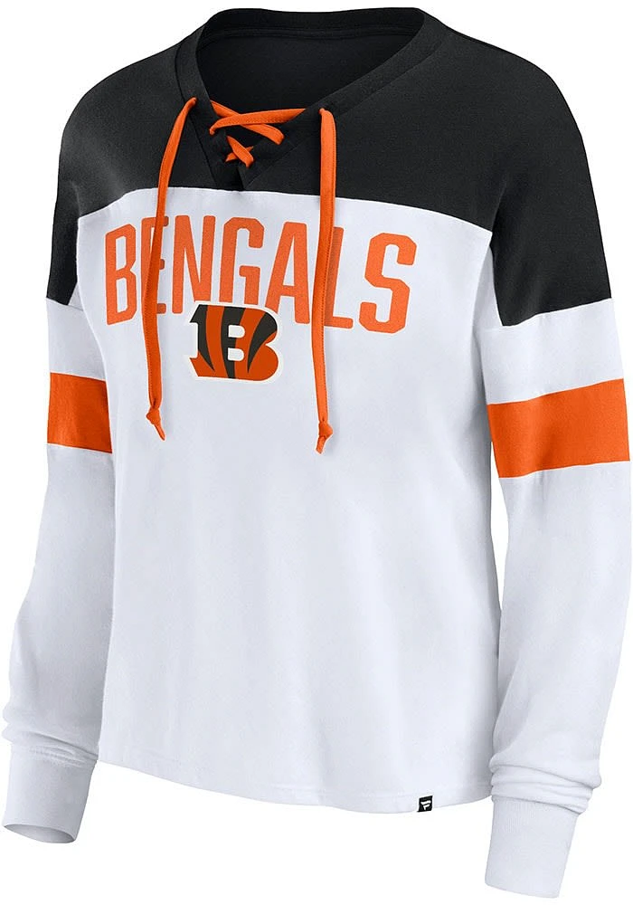 Cincinnati Bengals Womens White Lace LS Tee