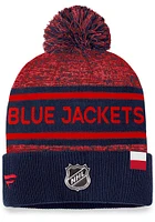 Columbus Blue Jackets Blue 2023 Authentic Pro Heathered Cuff Pom Mens Knit Hat