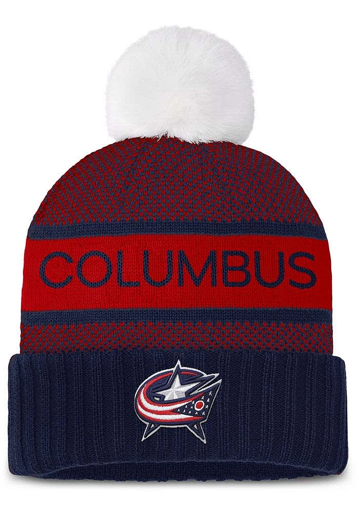 Columbus Blue Jackets Blue 2023 Authentic Pro Rink Pom Womens Knit Hat