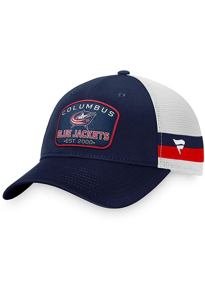 Columbus Blue Jackets 2T Side Stripe Patch Trucker Adjustable Hat - Blue