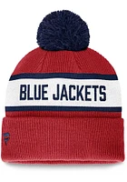 Columbus Blue Jackets Red STC Stripe Name Cuff Pom Mens Knit Hat