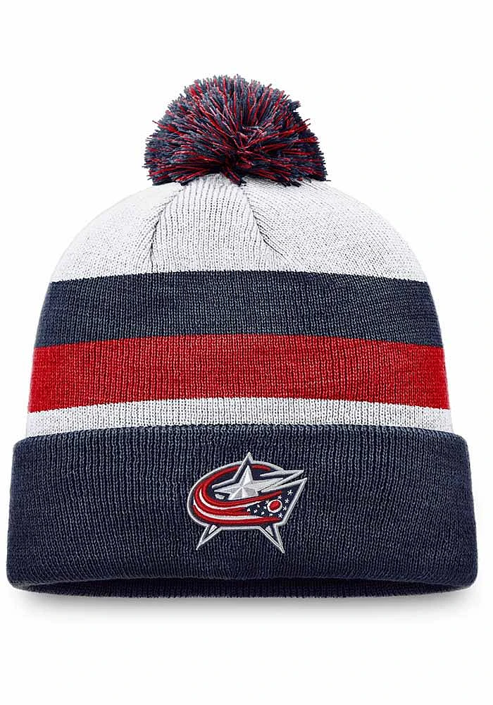 Columbus Blue Jackets White Crown Stripe Cuff Pom Mens Knit Hat