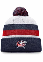 Columbus Blue Jackets White Crown Stripe Cuff Pom Mens Knit Hat