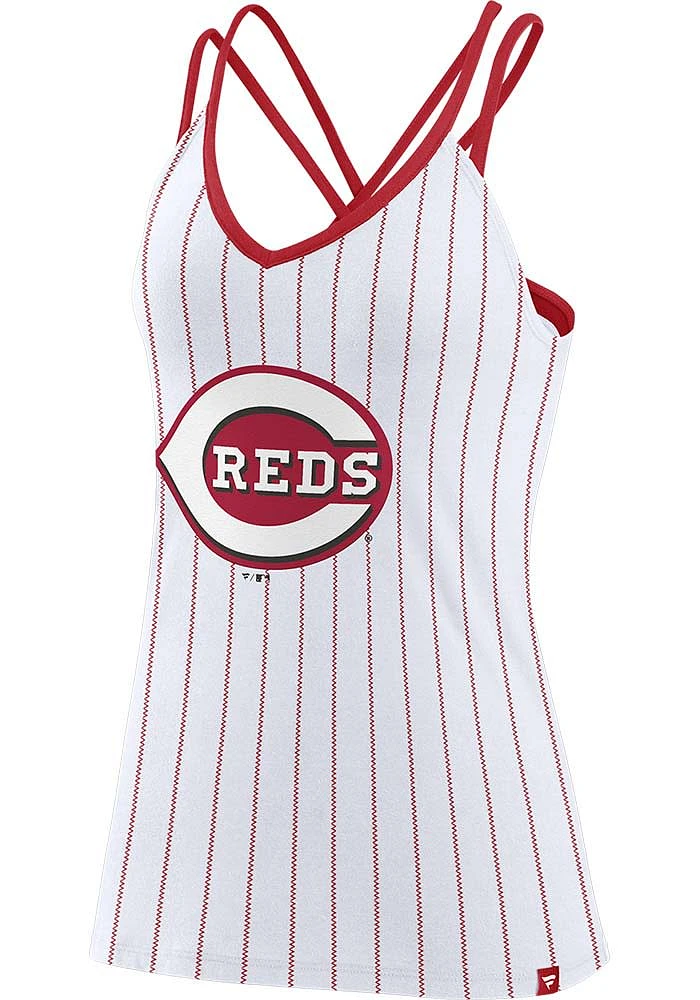 Cincinnati Reds Womens White Strappy Fundamentals Tank Top