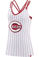 Cincinnati Reds Womens White Strappy Fundamentals Tank Top