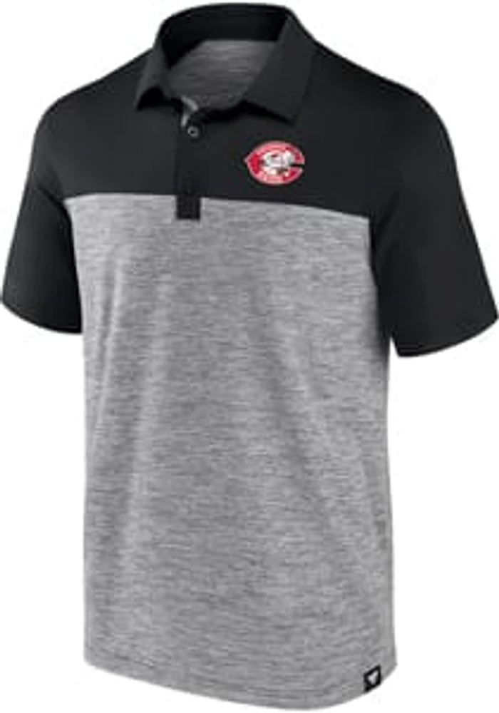 Cincinnati Reds Mens Charcoal True Classics Brushed Short Sleeve Polo