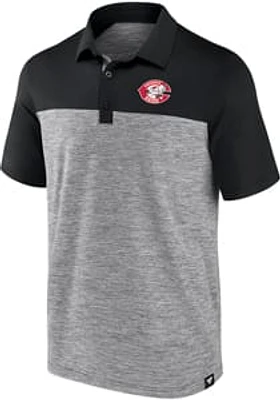 Cincinnati Reds Mens Charcoal True Classics Brushed Short Sleeve Polo