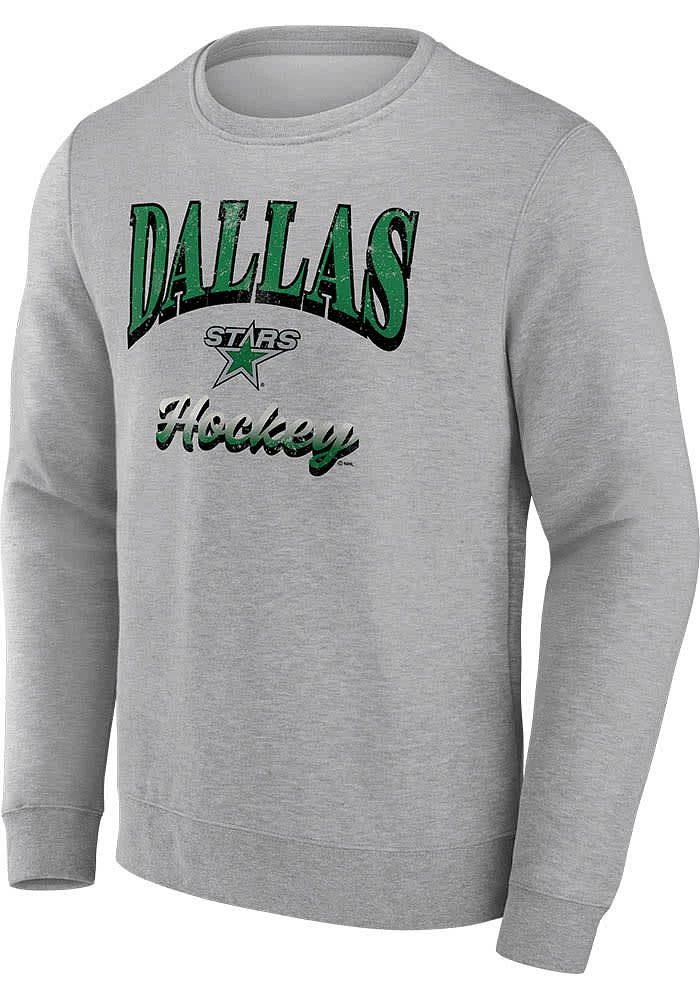 Dallas Stars Mens Grey Cotton Fleece Long Sleeve Crew Sweatshirt