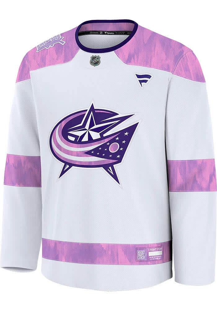 Columbus Blue Jackets Mens White Hockey Fights Cancer Jersey