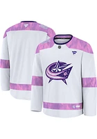 Columbus Blue Jackets Mens White Hockey Fights Cancer Jersey