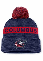 Columbus Blue Jackets Navy Blue 2024 Authentic Pro Rink Cuff Pom Mens Knit Hat