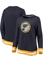 St Louis Blues Womens Navy Blue Retro Stripe Fleece Crew Sweatshirt