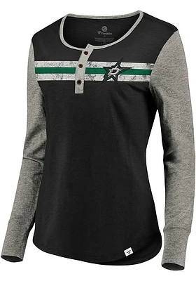 Dallas Stars Womens Black Retro Stripe Henley LS Tee