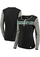 Dallas Stars Womens Black Retro Stripe Henley LS Tee
