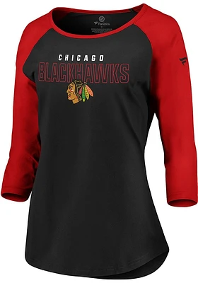 Chicago Blackhawks Womens Black 3/4 Raglan LS Tee