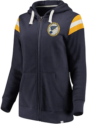 St Louis Blues Womens Navy Blue Retro Stripe Fleece Long Sleeve Full Zip Jacket