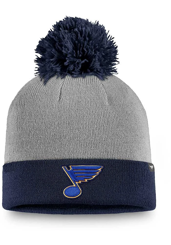 St Louis Blues Grey Holiday 2T Cuff Pom Mens Knit Hat