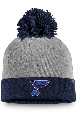 St Louis Blues Grey Holiday 2T Cuff Pom Mens Knit Hat