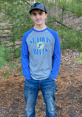 St Louis Blues Grey Distress Team Raglan Long Sleeve Fashion T Shirt