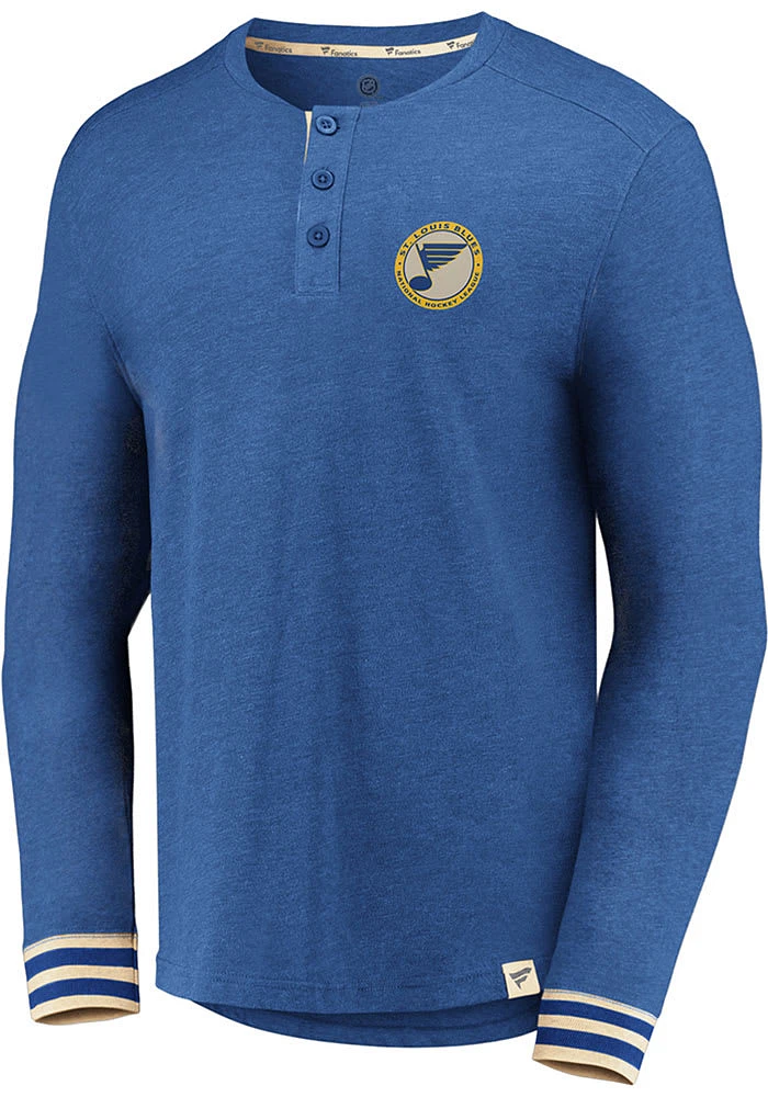 St Louis Blues Blue True Classics Heathered Henley Long Sleeve Fashion T Shirt