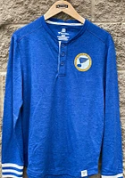 St Louis Blues Blue True Classics Heathered Henley Long Sleeve Fashion T Shirt