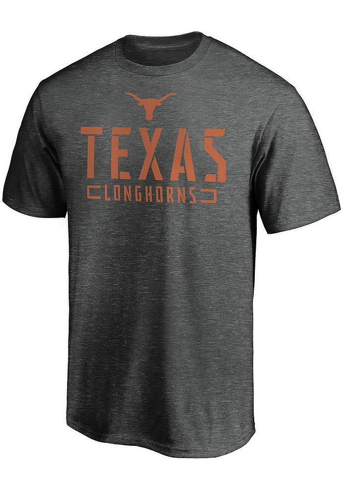 Texas Longhorns Charcoal Stealth Stencil Stack Short Sleeve T Shirt