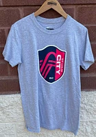 St Louis City SC Grey Crest and Motto Short Sleeve T Shirt