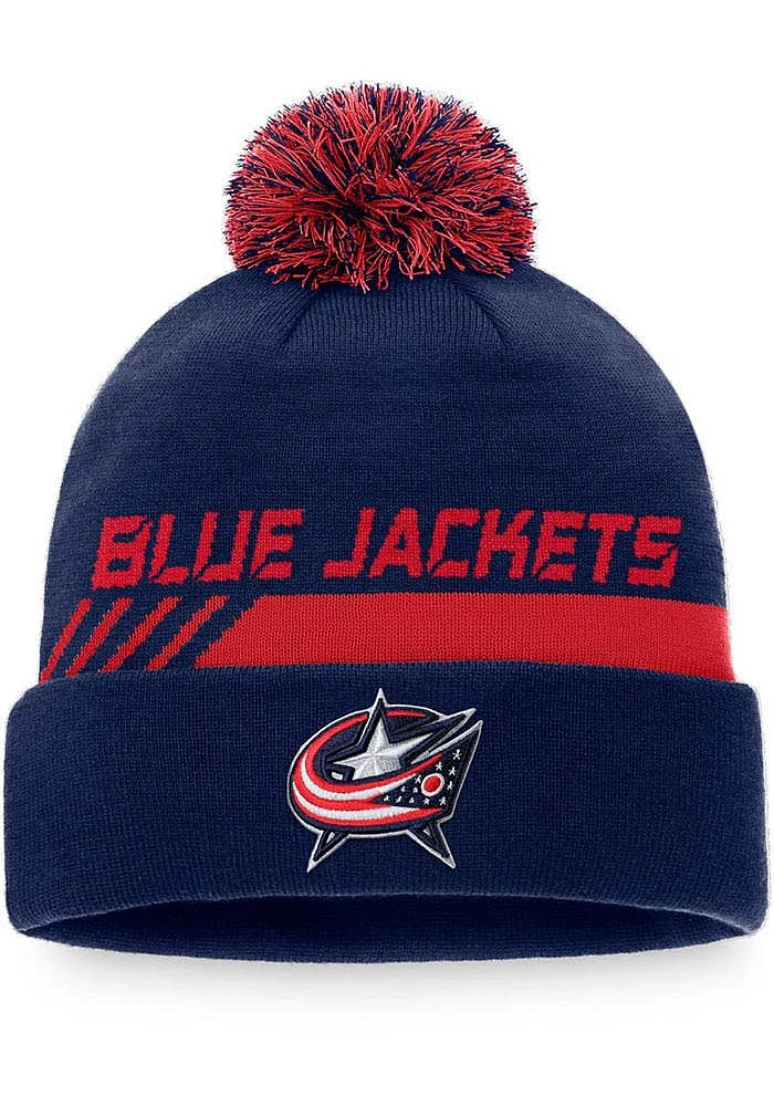 Columbus Blue Jackets Navy Blue Authentic Pro Locker Room Pom Mens Knit Hat