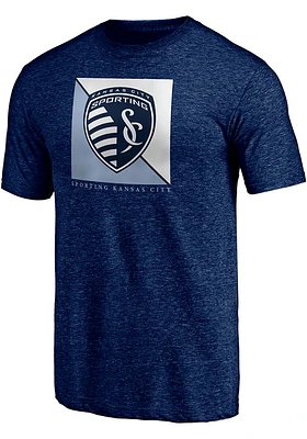 Sporting Kansas City Navy Blue Diagonal Crest Short Sleeve Fashion T Shirt