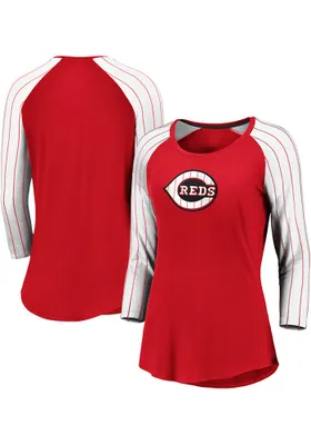 Cincinnati Reds Womens Red Pinstripe LS Tee