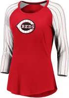 Cincinnati Reds Womens Red Pinstripe LS Tee