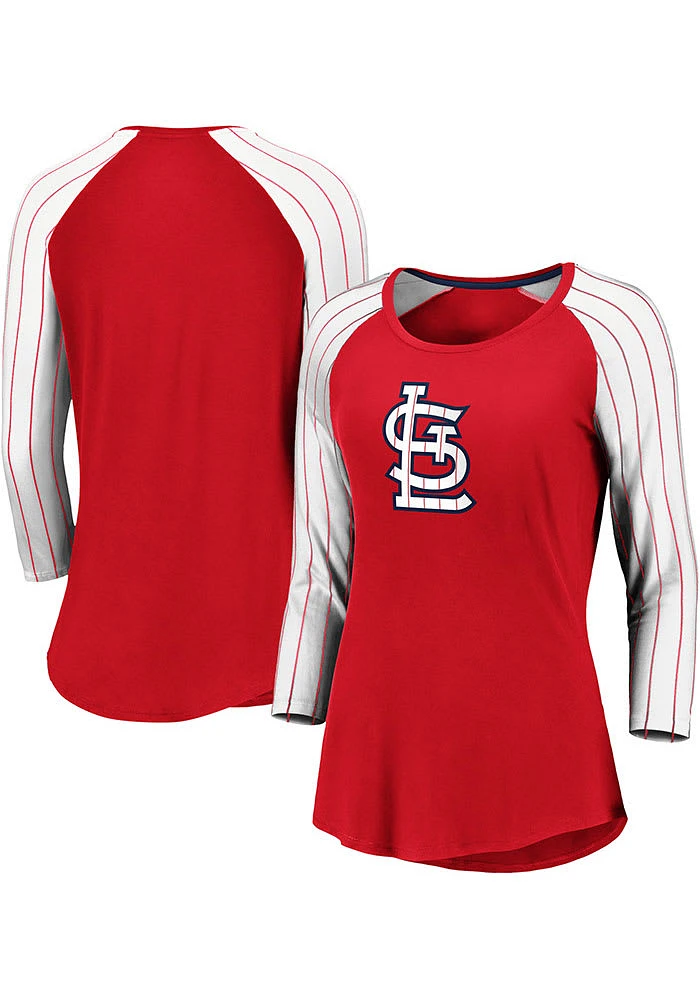 St Louis Cardinals Womens Red Pinstripe LS Tee