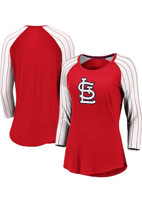 St Louis Cardinals Womens Red Pinstripe LS Tee