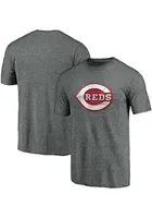 Cincinnati Reds Grey Distressed Primary Logo Short Sleeve Fashion T Shirt