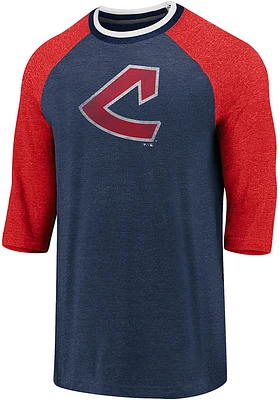 Cleveland Guardians Navy Blue Yarn Dye Tri-Blend Long Sleeve Fashion T Shirt