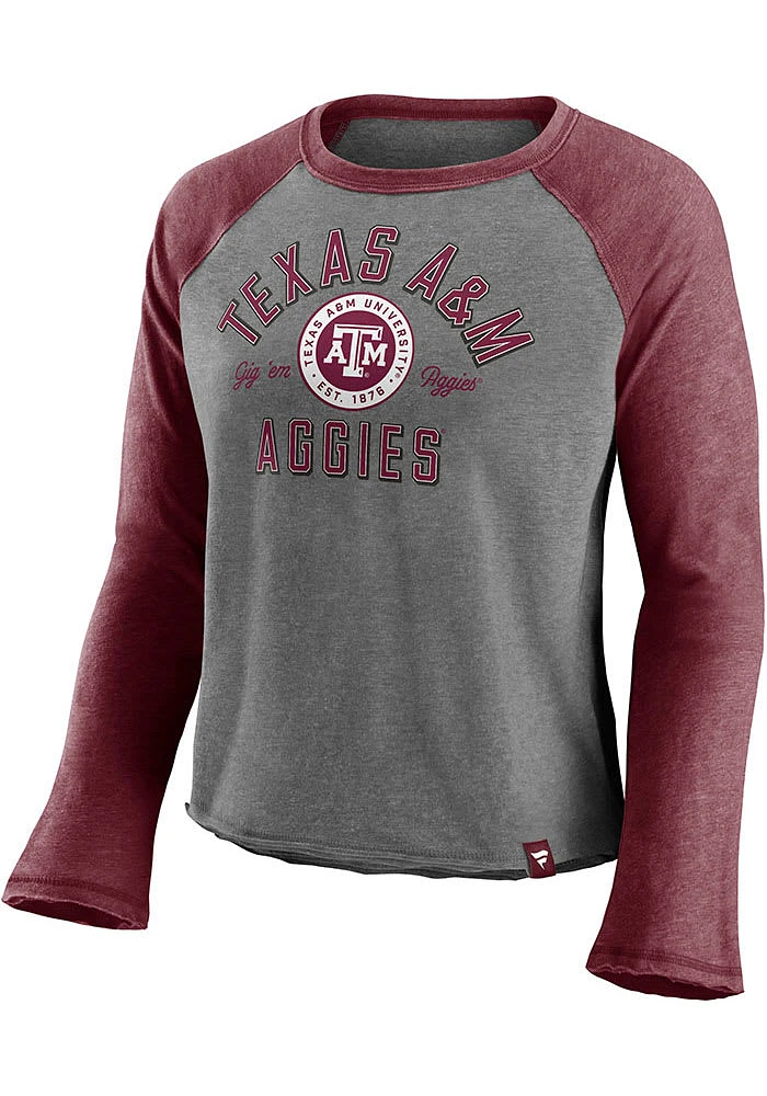 Texas A&M Aggies Womens Grey Block Party Crop LS Tee