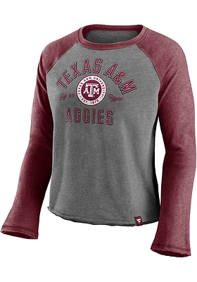 Texas A&M Aggies Womens Grey Block Party Crop LS Tee