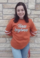 Texas Longhorns Womens Burnt Orange Block Party Fleece Crew Sweatshirt