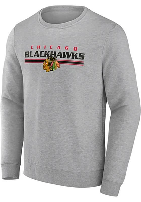 Chicago Blackhawks Mens Grey Block Party Crew Long Sleeve Sweatshirt
