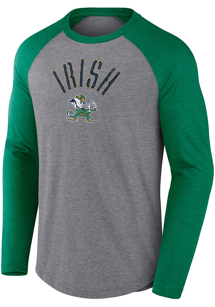 Notre Dame Fighting Irish Charcoal Triblend Rough N Tough Raglan Design Long Sleeve Fashion T Shir..