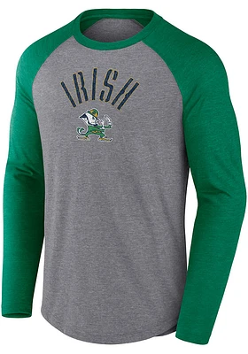 Notre Dame Fighting Irish Charcoal Triblend Rough N Tough Raglan Design Long Sleeve Fashion T Shir..