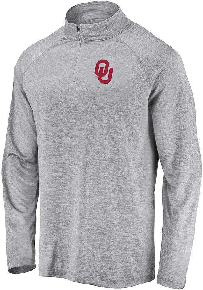 Oklahoma Sooners Mens Grey Striated Long Sleeve Qtr Zip Pullover