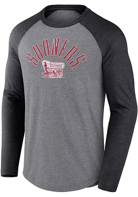 Oklahoma Sooners Charcoal Triblend Rough N Tough Raglan Long Sleeve Fashion T Shirt