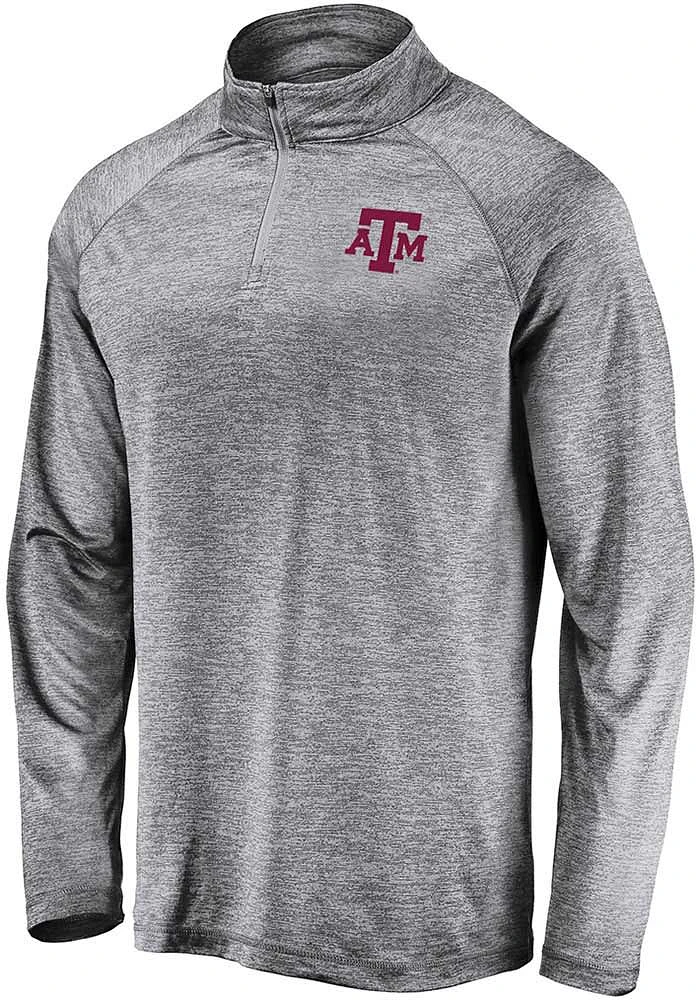 Texas A&M Aggies Mens Grey Striated Long Sleeve Qtr Zip Pullover