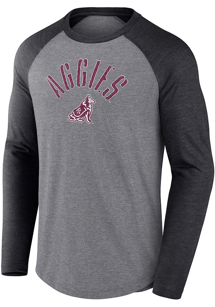 Texas A&M Aggies Charcoal Triblend Rough N Tough Raglan Long Sleeve Fashion T Shirt