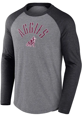 Texas A&M Aggies Charcoal Triblend Rough N Tough Raglan Long Sleeve Fashion T Shirt