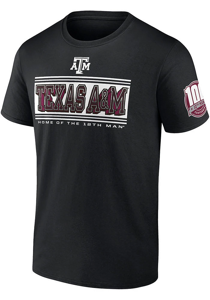 Texas A&M Aggies Black 12th Man Centennial Short Sleeve T Shirt